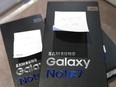 Returned boxes of Samsung Electronics' Galaxy Note 7 smartphones.