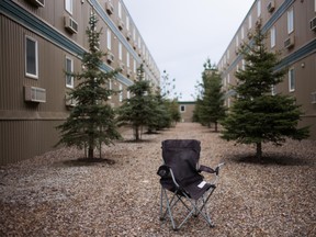 An migrant workers camp sits empty north of Fort McMurray.