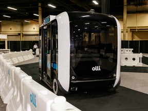 Olli, a 3D printed 12 seat autonomous shuttle bus can interact conversationally with riders on the same topics they would discuss with a bus driver.