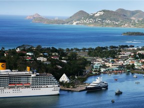 Cruise ship moored in  Castries harbour in Castries, St Lucia.