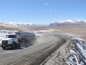 A truck drives to Kumtor gold mine, run by Canada's Centerra Gold Inc.