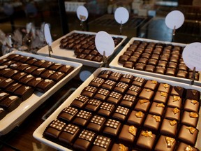 Chocolate pieces are seen on display