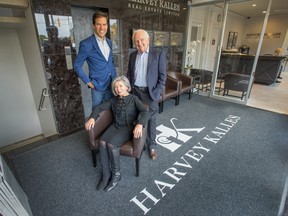 Harvey Kalles Real Estate Ltd. President Michael Kalles (left) with his father and founder Harvey Kalles (right) and mother Elise Kalles at the company's head office in Toronto