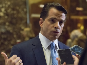 SkyBridge Capital Founder Anthony Scaramucci, aide to U.S. President-elect Donald Trump, speaks to the media