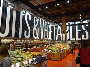 Inside Loblaws City Market, a full-size grocery store, at Edmonton's Brewery District.