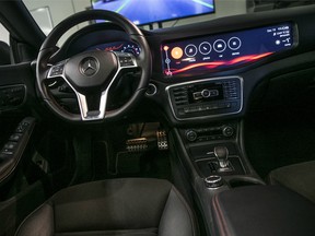 The interior of a Mercedes-Benz AG CLA 45 AMG is seen at the Blackberry Ltd. QNX headquarters in Ottawa