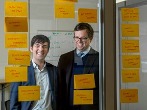 Paul Desmarais III and Francois Lafortune pose for a portrait at the offices of Diagram in Toronto, Ontario