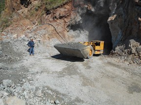 Scoop truck hauling bulk sample from Telson's Tahuehueto gold project in Mexico