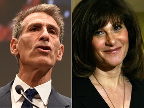 This combination of file images shows Sony Pictures Entertainment chiefs Michael Lynton dated November 18, 2014 in Tokyo and Amy Pascal dated March 6, 2007 in Beverly Hills California