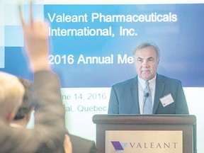 Valeant Pharmaceuticals chief executive Joe Papa, seen at the company’s annual meeting in Laval, Que.