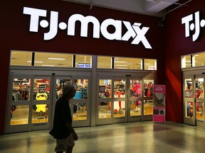 The entrance to a T.J. Maxx store is seen on February 8, 2017 in Miami, Florida. T.J. Maxx and Marshalls stores have reportedly been told by the retailers' parent company, The TJX Campanies, that they should not feature Ivanka Trump's merchandise and to discard signs advertising those products.
