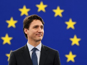Canada's Prime Minister Justin Trudeau speaks at the European Parliament in Strasbourg, eastern France, in February after CETA was approved.