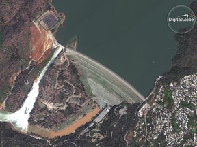 An image of the damaged Oroville Dam in California, taken by DigitalGlobe's  Worldview-4 satellite.