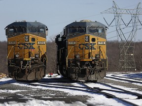 CSX Transportation locomotive trains sit parked on the grounds of the Dominion Resources Inc. Mount Storm Generating Station in Mount Storm, West Virginia, U.S., on Wednesday, Jan. 25, 2017.