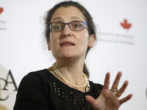 Chrystia Freeland, Canada's minister of foreign affairs, speaks during the Canadian Council for the America's New Strategies for a New North America conference in Toronto