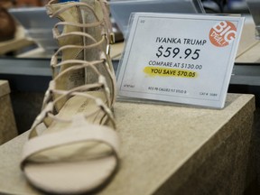 An Ivanka Trump brand women's shoe sits on the shelf at a DSW shoe store, February 10, 2017 in New York City.