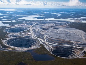 This undated BHP Billiton handout photo received, November 29, 2011, shows an aerial view of BHP Billiton's Ekati diamond mine in Canada.