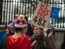 Anti-Brexit protesters demonstrate on Whitehall opposite Downing Street in London, on March 29, 2017