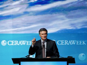 Al Monaco, president and chief executive officer of Enbridge Inc., speaks during the 2017 IHS CERAWeek conference in Houston, Texas, U.S., on Monday, March 6, 2017. CERAWeek gathers energy industry leaders, experts, government officials and policymakers, leaders from the technology, financial, and industrial communities toprovide new insights and critically-important dialogue on energy markets.