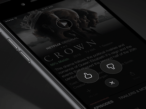 A close up of Netflix’s new ‘Thumbs’ rating system that is being rolled out to subscribers.