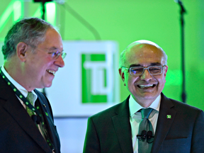 Toronto Dominion Bank CEO Bharat Masrani, right, and chairman of the board Brian Levitt.