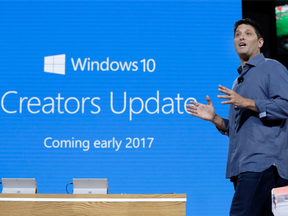 Terry Myerson, Microsoft's executive vice president of the Windows and Devices Group, discusses the  Windows 10 Creators Update at a Microsoft media event in New York.