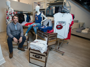 Sears Canada executive chairman Brandon Stranzl sits among merchandise at the company's Toronto pop-up store location at 322 Queen Street West, on April 4, 2017.