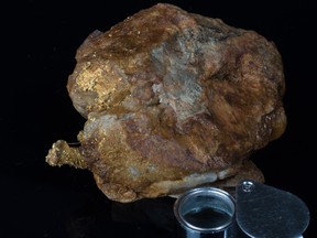 Visible Gold in a sample from Enforcer Gold's Montalembert gold project  in Quebec