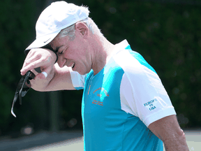 Bill Ackman, chief executive officer of Pershing Square Capital Management LP, takes a break during his match at the third annual Finance Cup tennis tournament in Miami on April 1.