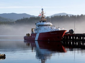 A Canadian Coast Guard patrol vessel sits at the Port of Prince Rupert in Prince Rupert, British Columbia, Canada, on Thursday, Aug. 25, 2016.