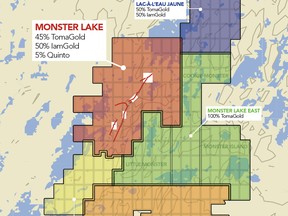 TomaGold's properties surrounding Monster Lake In Quebec