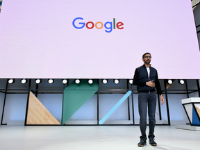 Sundar Pichai, chief executive officer of Google Inc., speaks during the Google I/O Annual Developers Conference