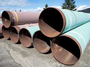 The pipe yard at the Trans Mountain facility in Kamloops, B.C.
