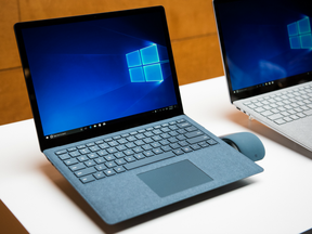 The new Microsoft Corp. Surface laptop computer sits on display during the #MicrosoftEDU event in New York, U.S.