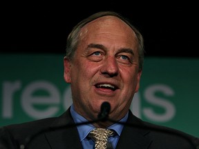 B.C. Green party leader Andrew Weaver speaks to supporters at election headquarters at the Delta Ocean Pointe on election night in Victoria, B.C., on , Wednesday, May 10, 2017.