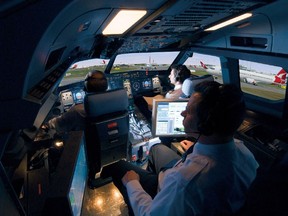 A CAE simulator of a plane cockpit.