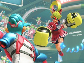 The fighters in Arms for Nintendo Switch possess springy appendages that can travel nearly all the way across a ring, swerving around objects en route to their targets.