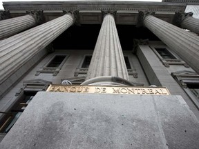 The columns of Bank of Montreal's Main Branch in Old Montreal, May 12, 2017.