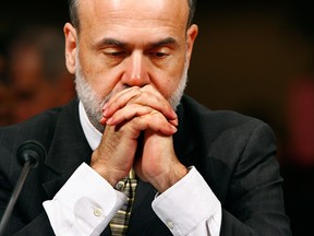 Former Federal Reserve Board Chairman Ben Bernanke during a hearing about a proposed $700 billion bailout that they hope will stabilize the faltering U.S. financial system.