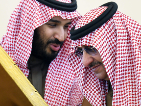 Mohamed bin Salman, left, now Crown Prince of Saudi Arabia, in 2015  talking with then-Crown Prince and Interior Minister Mohammed bin Nayef. Last week bin Nayef was pushed out as next in line to the throne in favour of bin Salman.