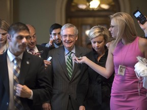 Senate Majority Leader Mitch McConnell, R-Ky., leaves the chamber after announcing the release of the Republicans' healthcare bill which represents the party's long-awaited attempt to scuttle much of President Barack Obama's Affordable Care Act, at the Capitol in Washington, Thursday, June 22, 2017. The measure represents the Senate GOP's effort to achieve a top tier priority for President Donald Trump and virtually all Republican members of Congress. (AP Photo/J. Scott Applewhite)