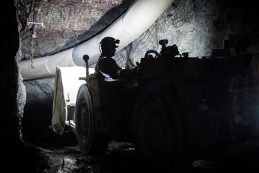 Miners sit sideways in underground equipment, such as this load haul dump, for safety. The swivel seat allows drivers can see the three sides of the vehicle where the greatest hazards lurk.