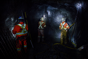 The jackleg drilling process requires massive amounts of waters pumped through hoses through the drill into the rock to reduce friction. Goldcorp is on a mission to reduce the amount of water used in the mining process.