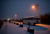 Day shift workers make their way from the residences to the mine site for their 6 a.m. shifts.