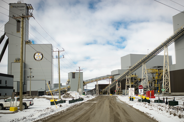 The tall structure on the left is Eleonore’s mine shaft, where workers are lowered down to their shifts every day.