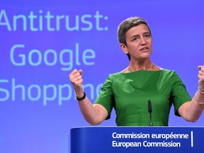 European Commissioner for Competition Margrethe Vestager announces Google’s fine Tuesday.