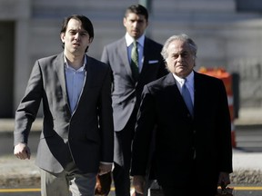 Former Turing Pharmaceuticals CEO Martin Shkreli, left, arrives to federal court with his attorney Benjamin Brafman in New York, Monday, June 26, 2017. Even with his federal securities fraud trial set to begin Monday, Shkreli has blatantly defied his attorneys' advice to lay low. (AP Photo/Seth Wenig)