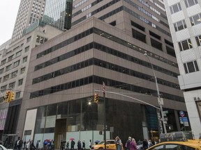 FILE - This May 30, 2017 file photo shows 650 5th Avenue in New York. Assistant U.S. Attorney Michael Lockard on Monday, June 26, 2017 urged a jury to conclude a charity must give up majority ownership the a Manhattan skyscraper, saying it is secretly controlled by Iran. Lockard told New York federal court jurors in closing arguments that testimony proves the Alavi Foundation violated sanctions imposed in 1995.(AP Photo/Mary Altaffer, file)