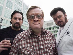 The Trailer Park Boys, John Paul Tremblay, as Julian, left, Mike Smith, as Bubbles, centre, and Robb Wells, as Ricky, right, pose for a photograph in Toronto on Thursday, November 27, 2008. The Trailer Park Boys, Nova Scotia's seemingly dopey mockumentary stars, are amassing a business empire spanning an online comedy network, production studio, beverage deals, marijuana branding and now a landmark Halifax restaurant complex. THE CANADIAN PRESS/Nathan Denette