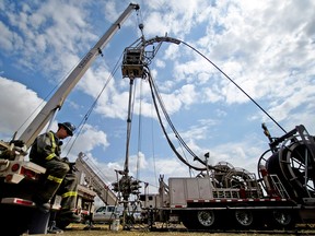 An employee takes a break at a site near Rosebud, about 100 kms northeast of Calgary.